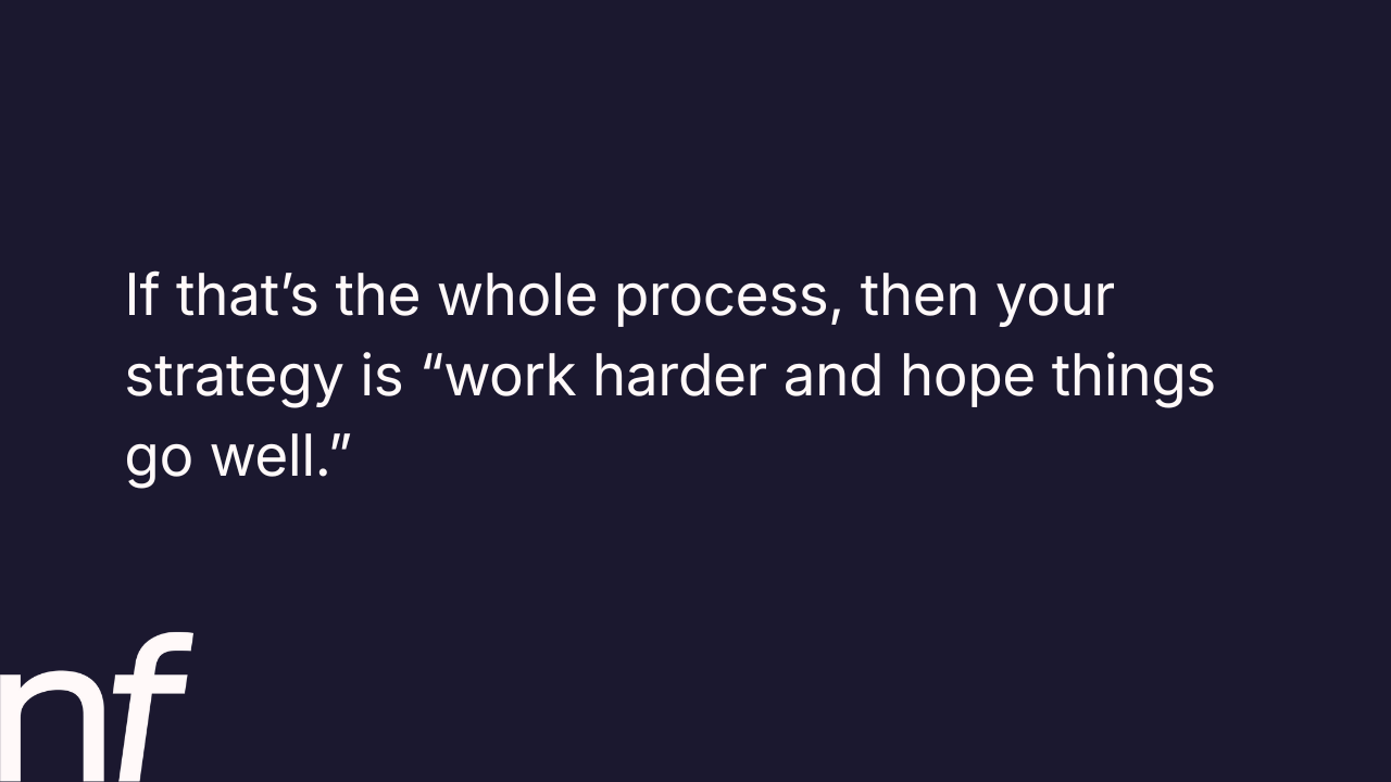 If that’s the whole process, then your strategy is “work harder and hope things go well.”